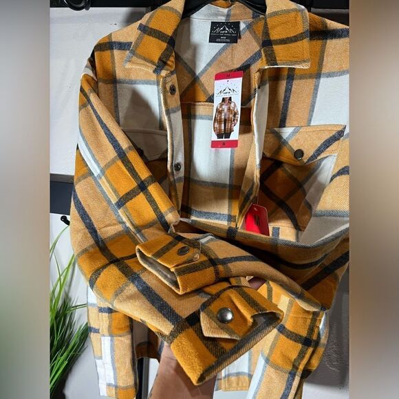 HFX Ladies’ Shirt Jacket plaid yellow size medium - Picture 9 of 16